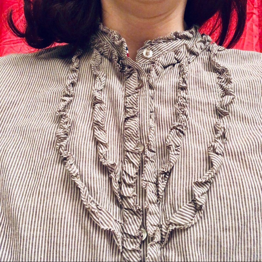 🎁Striped Button-Down Shirt by Moda International Size M —#075 - Picture 14 of 14